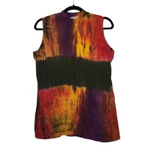 Vintage 70s 80s Tie Dye Grunge Boho Hippie Groovy Tank Top Shirt Medium
